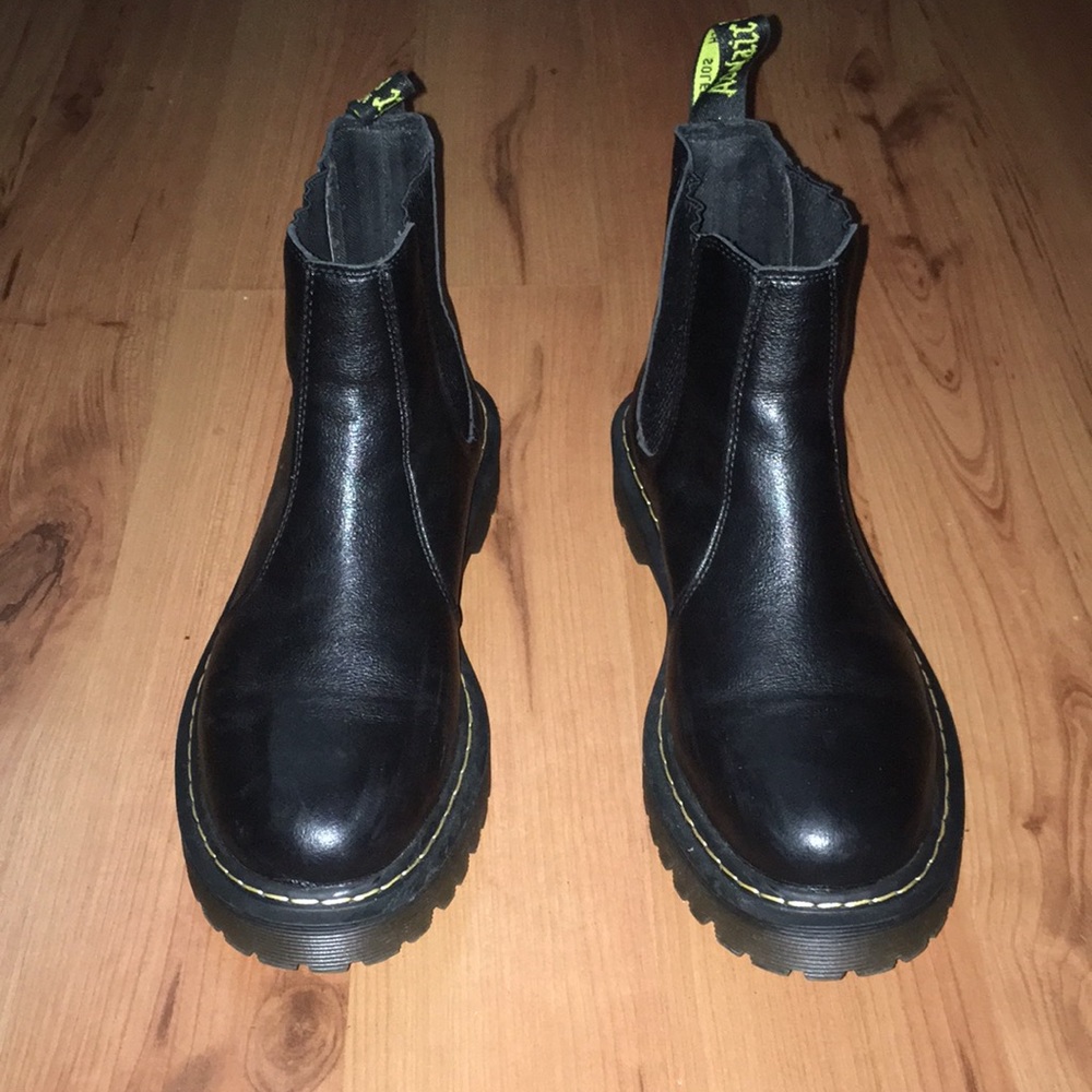 All black low cut Dr. Martens boots